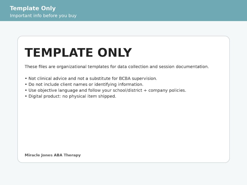 Może przedstawiać: Cyfrowy szablon z napisem "TEMPLATE ONLY" pogrubionymi czarnymi literami. Szablon zapewnia narzędzia organizacyjne do gromadzenia danych i dokumentacji sesji. Dodatkowy tekst wyjaśnia cel i ograniczenia szablonu.