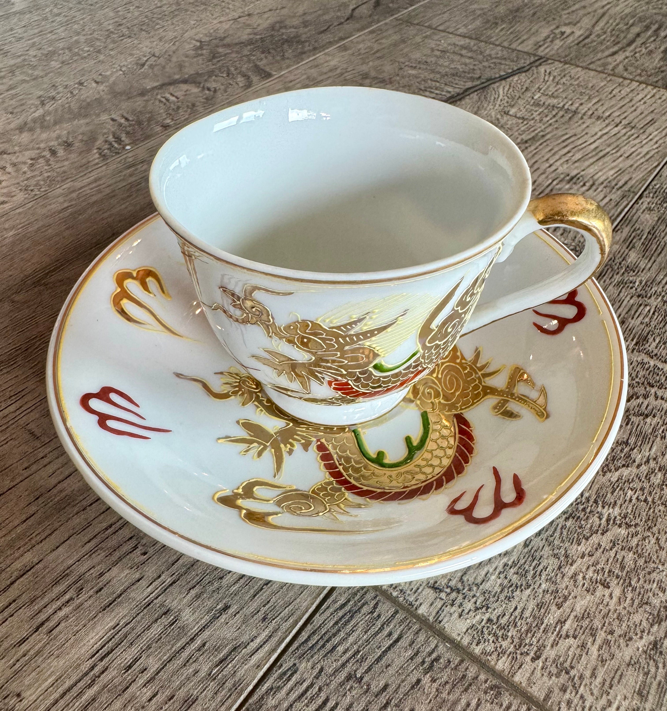 Hand Painted Sun Ray China 231, Japanese Dragon Teacup and