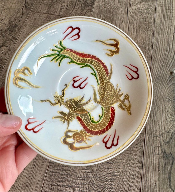 Hand Painted Sun Ray China 231, Japanese Dragon Teacup and Saucer