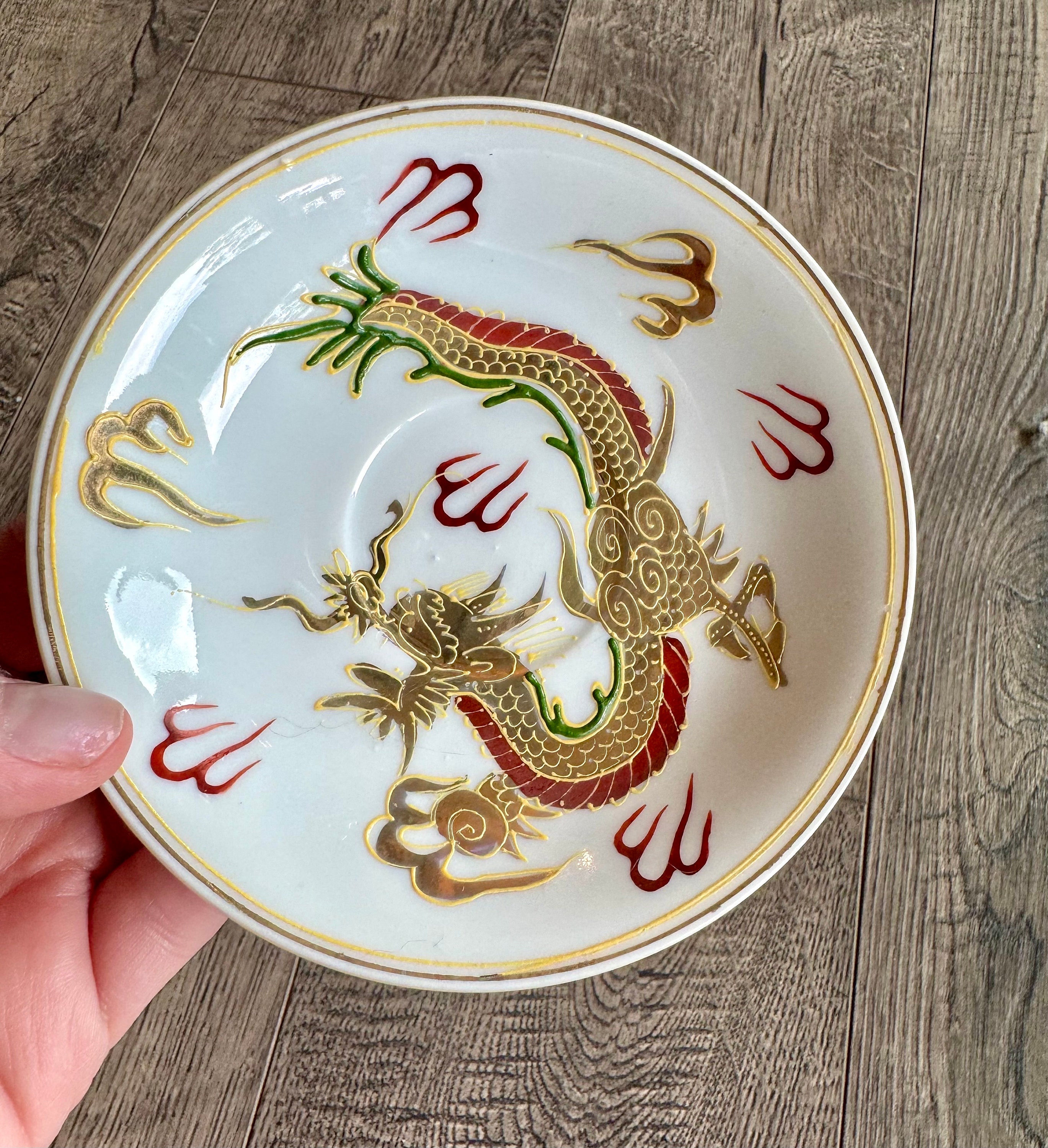 Hand Painted Sun Ray China 231, Japanese Dragon Teacup and