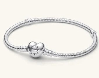 Pandora Heart Clasp Snake Chain Moments Bracelet • Sterling Silver  • Gift Set Edition (Box, Bag, Card, Cloth)