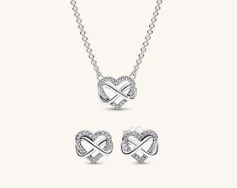 Pandora Infinity Heart Jewellery Set • Sterling Silver • Gift Edition (Box, Bag, Card, Cloth)