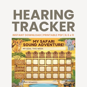 Safari Hearing Tracker | Cochlear Implant & Hearing Aid, Kids Reward Chart (Printable PDF)