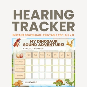 Dinosaur Hearing Tracker | Cochlear Implant & Hearing Aid, Kids Reward Chart (Printable PDF)
