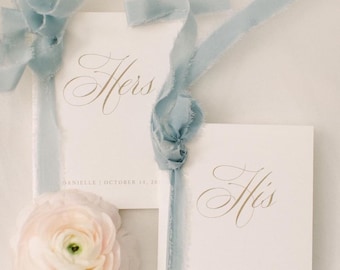 Wedding Vow Books Gold Text Silk Ribbon, Vow Booklet, Linen Vow Book, Personalized gift, Our Vows, Bridal Shower Gift, Engaged, Wedding Gift