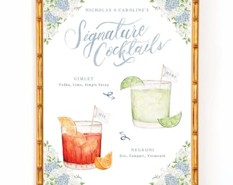 Custom Watercolor Signature Drink Signs, Watercolor Signature Cocktail Art Print, Wedding Bar Signs, Watercolor Cocktails, Wedding Cocktails