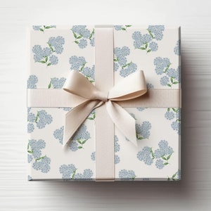 Blue Hydrangea Watercolor Gift Wrap, Summer Wrapping Paper, Watercolor Stationery, Christmas Wrapping Paper, Bridal Shower Gift Wrap