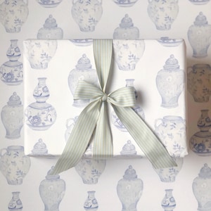 Ginger Jar Wrapping Paper, Watercolor Chinoiserie Gift Wrap, Ginger Jar Gift Wrap, Hannukah Gift Wrapping, Blue and White Gift Wrap, Holiday