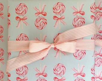 Valentine Lollipop Gift Wrap, Valentine's Wrapping Paper, Red Lollipop Gift Wrap, Boutique Gift Wrap, Watercolor Lollipop