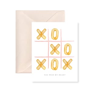 Tic Tac Toe Carte de la Saint-Valentin, You Won My Heart Card, Carte anniversaire, Carte d’amour, Illustration à l’aquarelle, Just Because Card