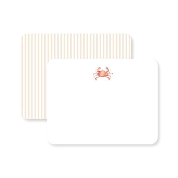 Crab Stripe Notecard Set, Whimsical Watercolor Stationery, Coastal Stationery, New England Style, Gifts for Her, Stocking Stuffer