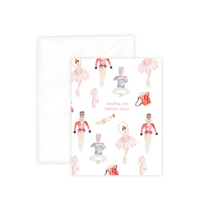 Enviando para você cartão de comemoração de férias, quebra-nozes em aquarela, cartão de Natal, embrulho de presente boutique, papelaria em aquarela, papelaria de mesa