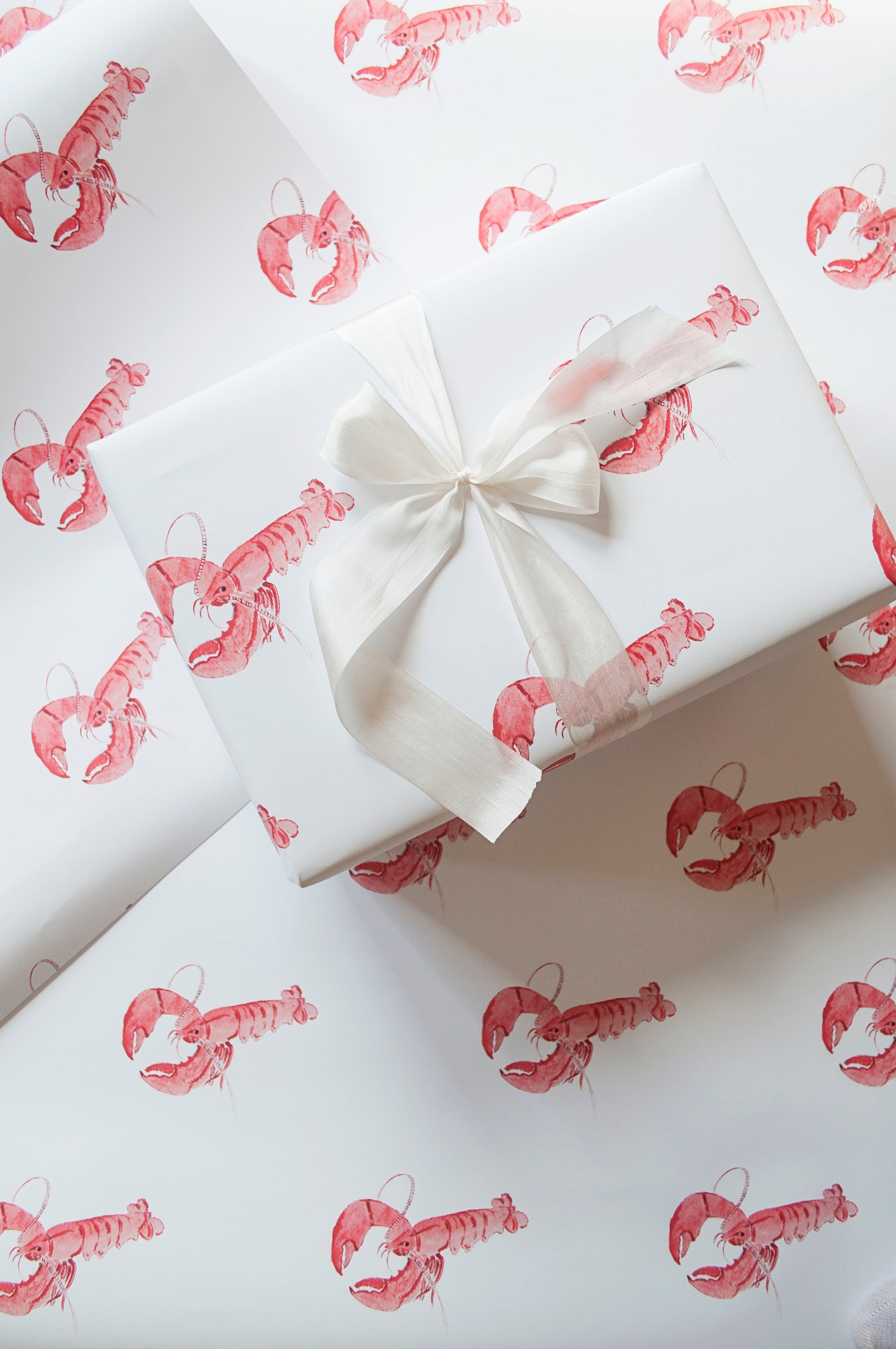 Watercolor Lobster Gift Wrap, Lobster Wrapping Paper, Coastal Stationery, Watercolor Stationery