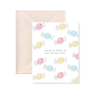 You're as Sweet as Saltwater Taffy Card, Watercolor Candy Card, Candy Illustrations, Happy Valentine's Day, Anniversary Card, Love Card