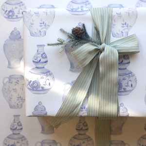Ginger Jar Wrapping Paper, Watercolor Chinoiserie Gift Wrap, Ginger Jar Holiday Gift Wrap, Hannukah Gift Wrapping, Blue and White Gift Wrap