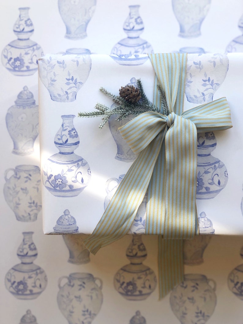 Ginger Jar Wrapping Paper Watercolor Chinoiserie Gift Wrap Etsy