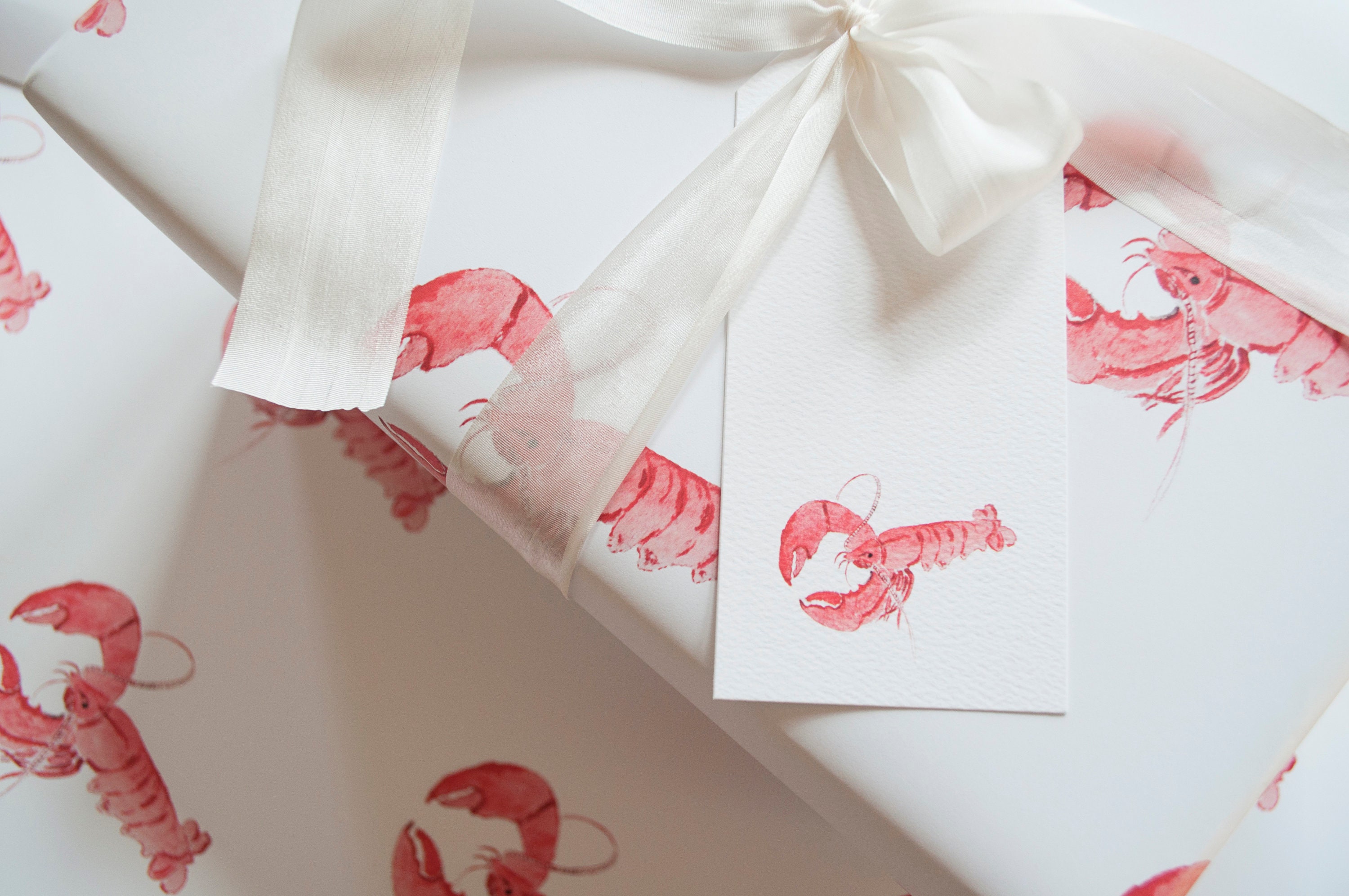 Watercolor Lobster Gift Wrap, Lobster Wrapping Paper, Coastal Stationery, Watercolor Stationery