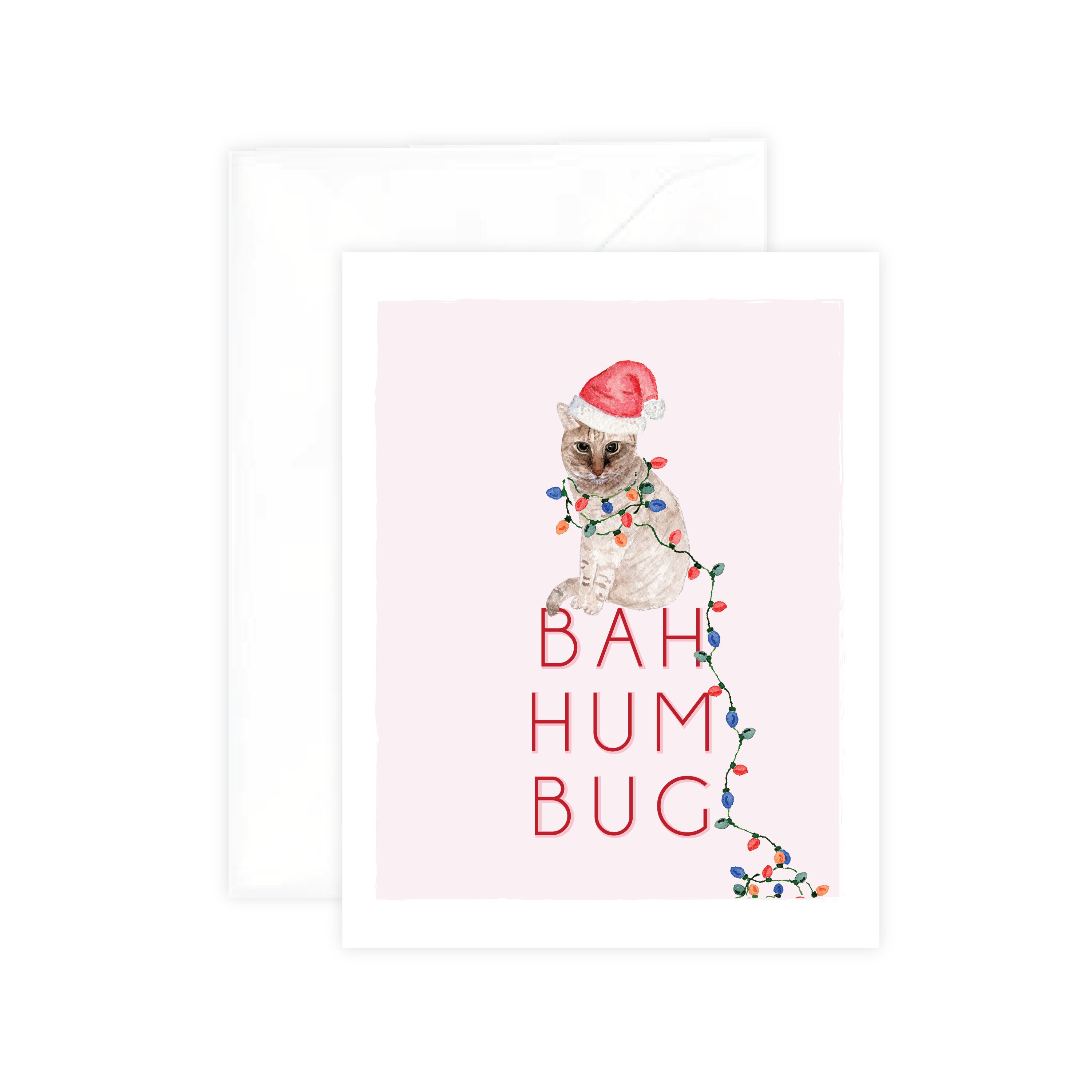 Bah Hum Bug Grumpy Cat Greeting Card, Watercolor Cat, Christmas Card ...