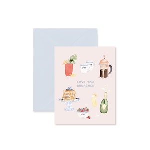Love You Brunches Biglietto di auguri, Brunch Card, Card per i migliori amici, Cartoleria acquerello, Pancake ai mirtilli, Coffee Card, Champagne Card