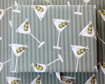 Papel de regalo navideño a rayas con diseño de martini, papel de regalo navideño, papel de regalo navideño colorido, regalos para Hanukkah, para él, cumpleaños con martini