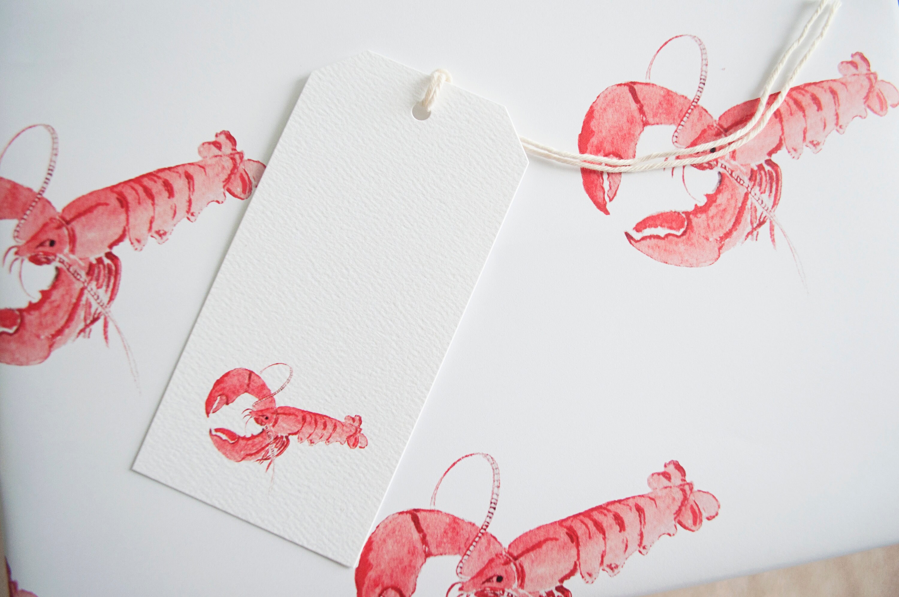 Watercolor Lobster Gift Wrap, Lobster Wrapping Paper, Coastal Stationery, Watercolor Stationery