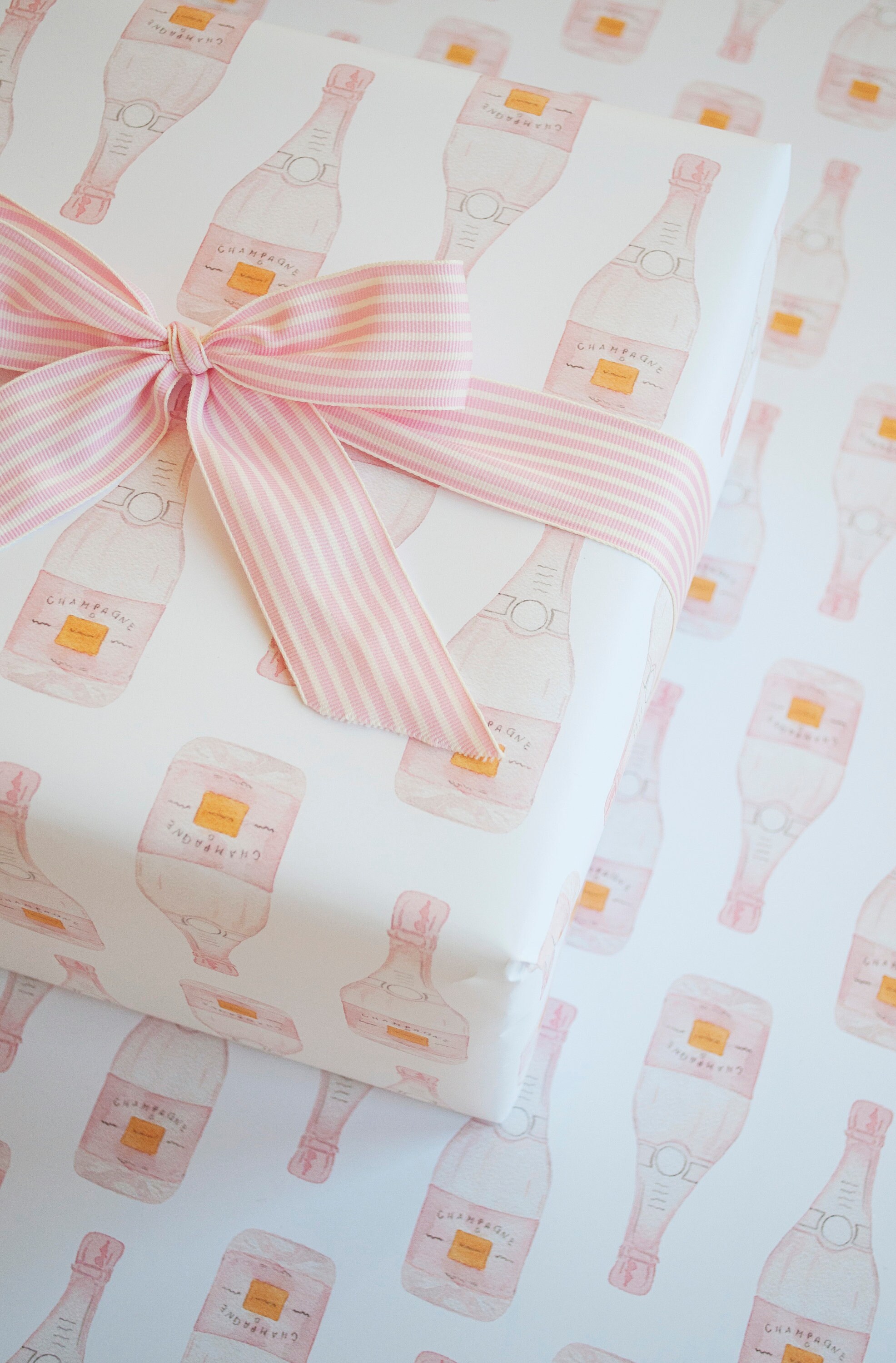 Ros Champagne Gift Wrap, Summer Champagne Wrapping Paper, Watercolor Stationery