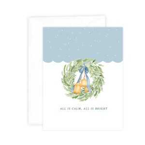Biglietto di auguri calmo e luminoso, ghirlanda ad acquerello + campane, cartolina di Natale, confezione regalo boutique, cancelleria ad acquerello, cancelleria da scrivania, idea regalo