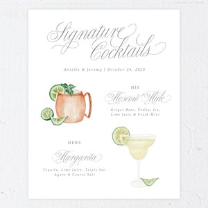 Personalized Watercolor Signature Drinks Sign, Signature Cocktail Watercolor Art Print, Watercolor Cocktail, Wedding Cocktail, Wedding Drink