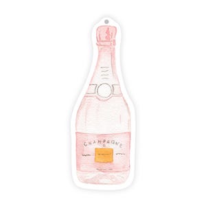Etichette regalo fustellate con champagne rosa rosé, carta da regalo natalizia, carta da regalo boutique, cancelleria acquerellata, Pinkmas, regalo per addio al nubilato