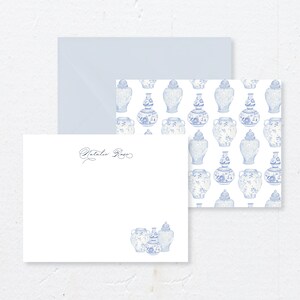 Blue and White Ginger Jar Pesonalized Notecard Set Set, Acuarela Florals, Floral Stationery, Floral Notecards, With Gratitude, Thank You Cards