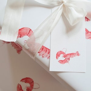 Etiquetas de regalo con forma de langosta en acuarela, papelería costera, regalos bonitos, regalo de acuarela, dije de Nueva Inglaterra, idea de regalo, juego de 8
