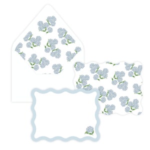 Blauwe hortensia Wave Notecard Set, aquarel briefpapier, kust briefpapier, zomer notitiekaarten, New England stijl, cadeau voor haar, dank u