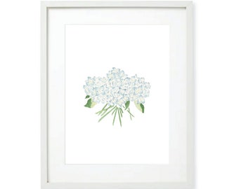 Hydrangea Bouquet Watercolor Art Print, Blue Hydrangea Watercolor Art Print, Floral Art, Watercolor Florals, Coastal Home Decor
