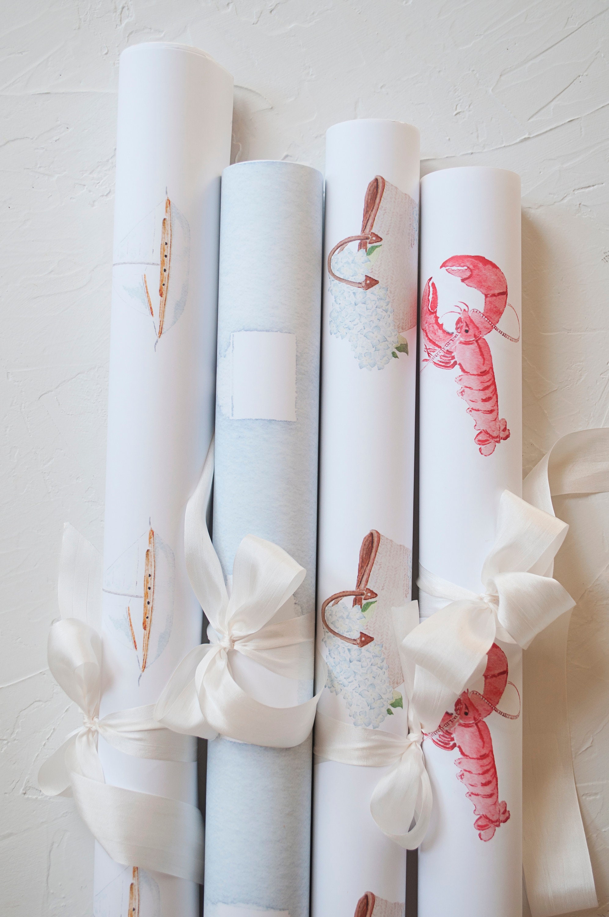 Watercolor Lobster Gift Wrap, Lobster Wrapping Paper, Coastal Stationery, Watercolor Stationery