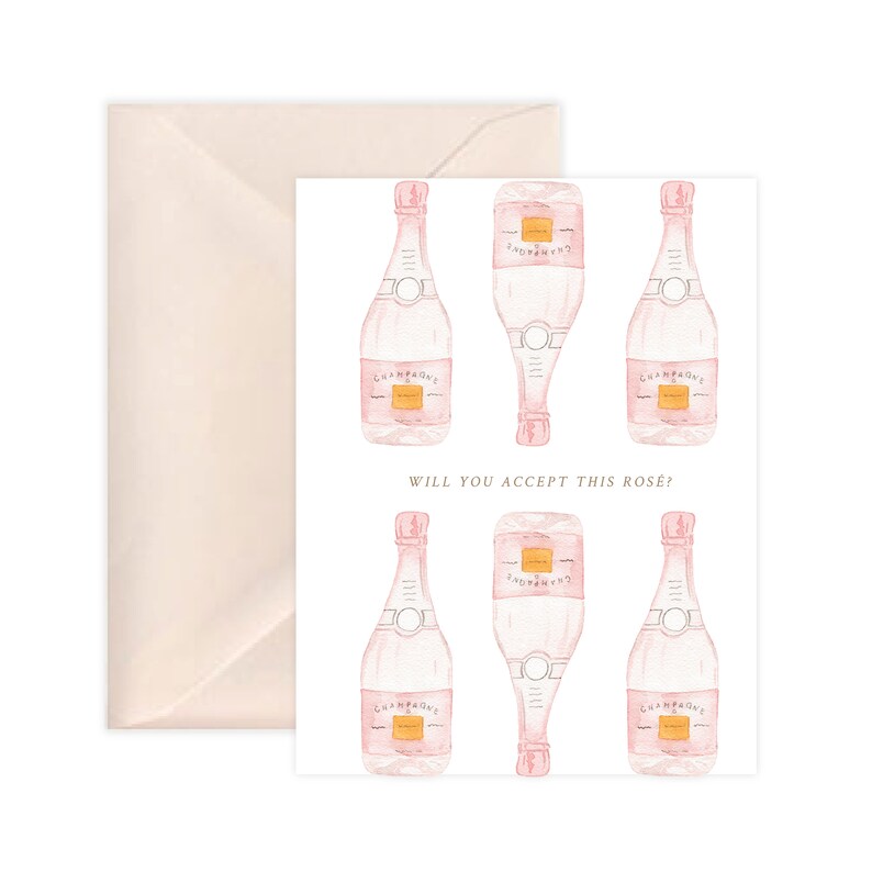 Will you be my bridesmaid Galentine\u2019s Card Valentine\u2019s Day card Watercolor Greeting Card Will you accept this Ros\u00e9 Greeting Card