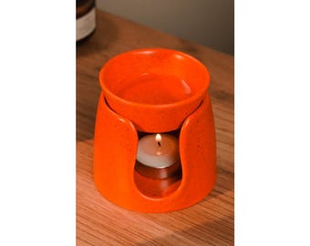 Orange Special Design Handmade Ceramic Incense Burner | Candle Holder | Decorative (INCLUDES 1 TEALIGHT CANDLE)