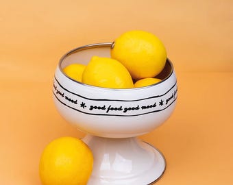 Ciotola Frutta Smaltata - Mini Ciotola Panna, Motivo Nero, Ciotola Cucina Multiuso, Regalo Inaugurazione Casa