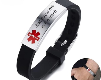 Bracciale Allarme Medico - ID Personalizzato, Acciaio, Cinturino Regolabile, Info Emergenza, Gioiello Medico