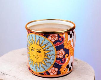 Tazza Smaltata - Design Misharu Colorato, Articoli per Bevande Durevoli, Regalo per Amanti del Caffè, Fatto a Mano Turco