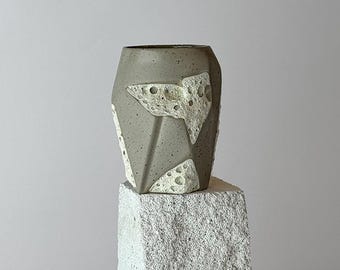 Tazza in Ceramica - Tazza Senza Manico, Bianco Basalto, Tazza Geometrica, Regalo Amante del Caffè, Stile Minimalista