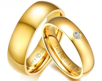 Fedi Nuziali Oro - Anello Coppia Acciaio, Regalo Anniversario, Anelli Nome Personalizzati per Lui e Lei