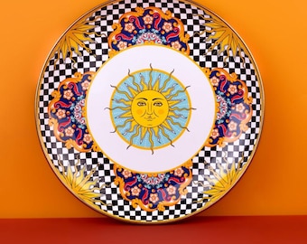 Piatto da Portata Smaltato - Decorazione Tabacco, Piatto Decorativo 26cm, Piatto Presentazione, Regalo Casa