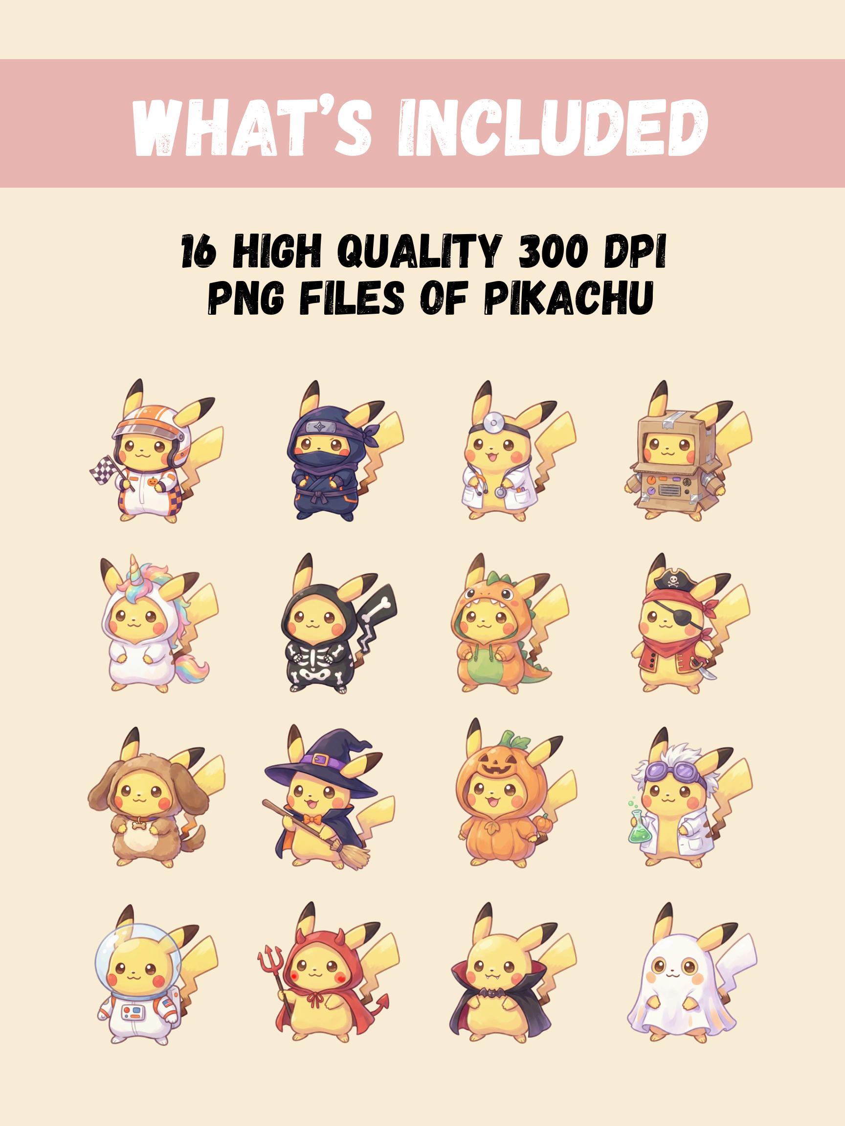 Pikachu Costume PNG Bundle, 16 Cute Halloween 2K Clipart for Stickers ...