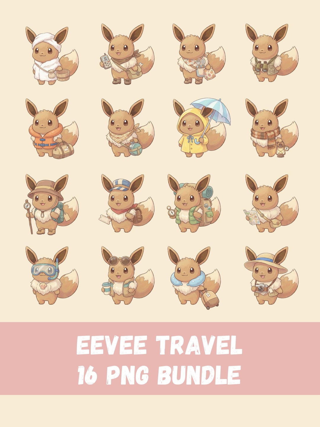 Eevee Travel PNG Bundle, 16 Cute Pokemon Inspired 2K Clipart for ...