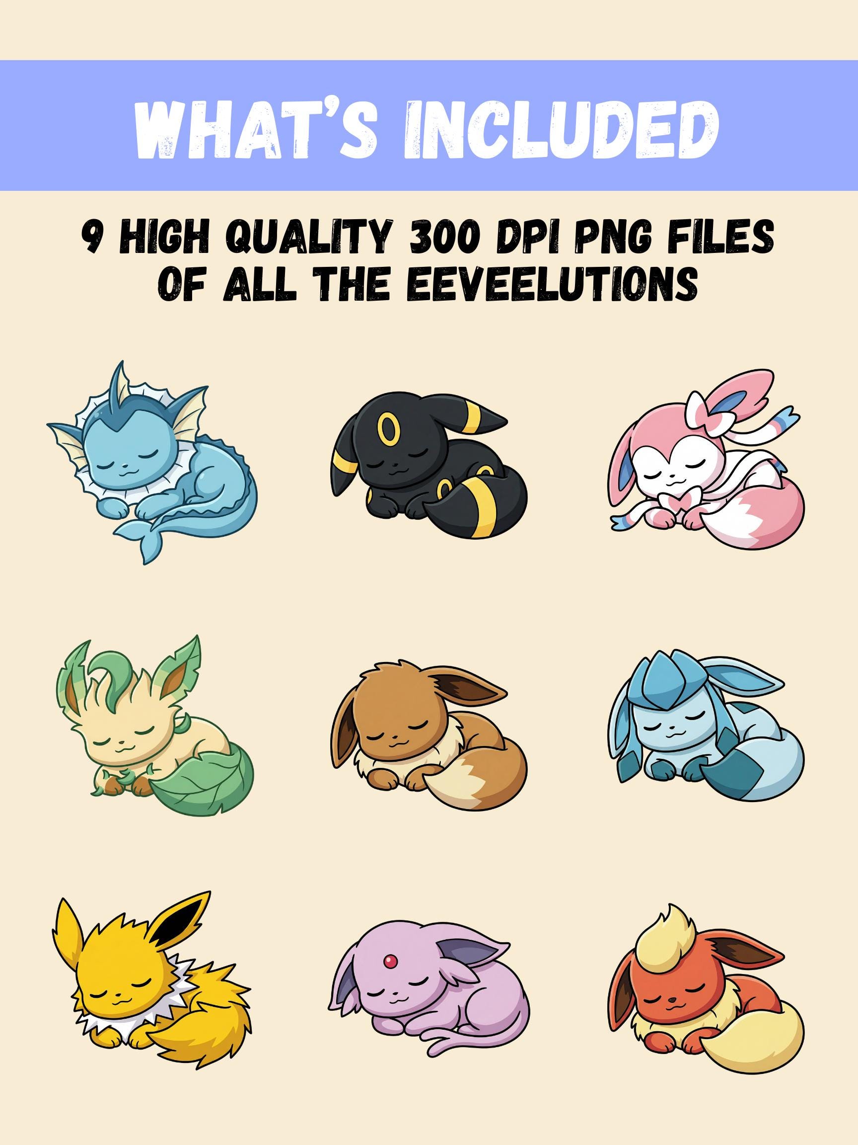 Sleeping Eeveelutions PNG Bundle, 9 Cute Pokemon Inspired 2K Clipart ...
