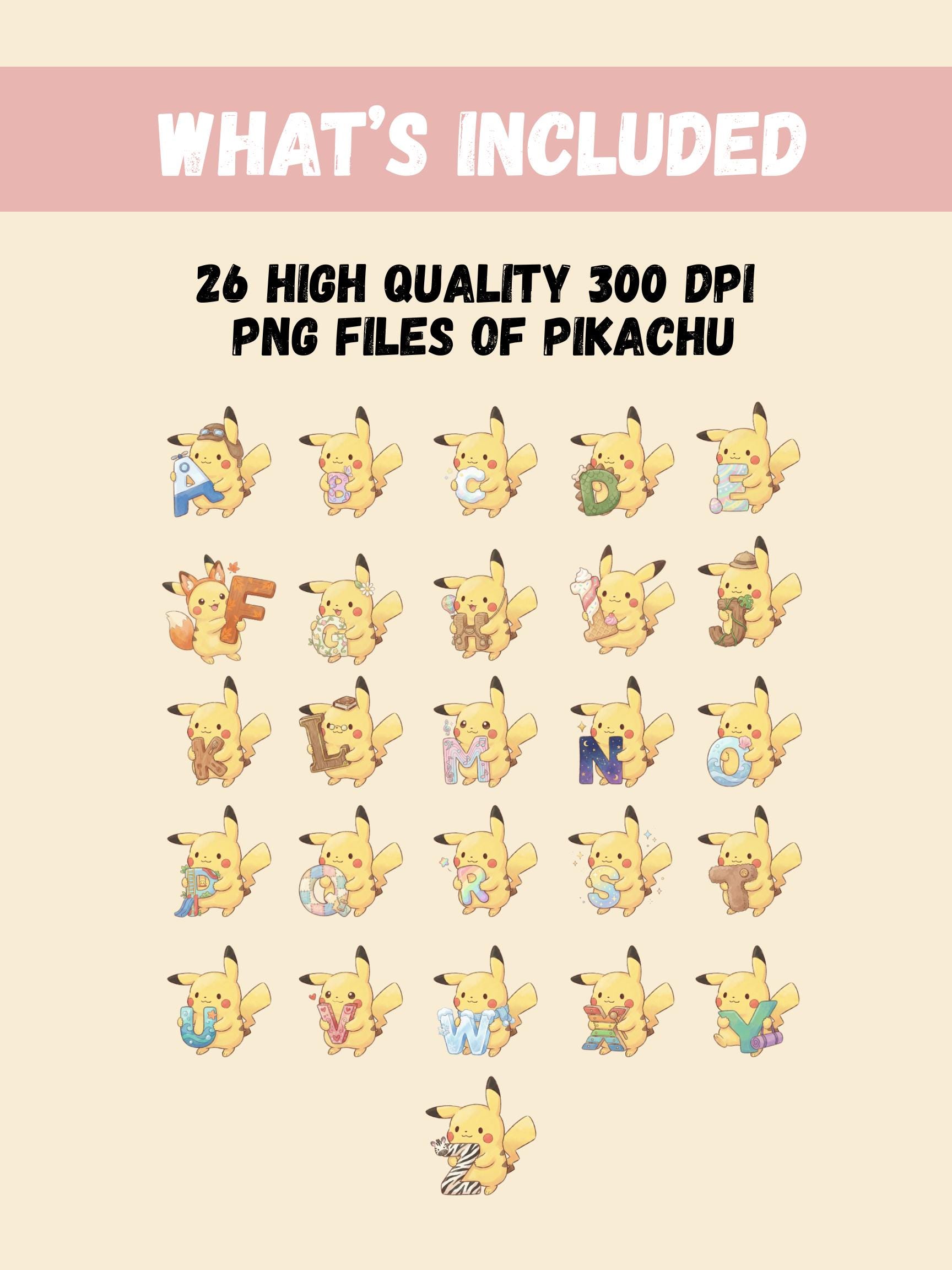 Pikachu Alphabet PNG Bundle, 26 Cute A to Z 2K Letter Clipart for ...