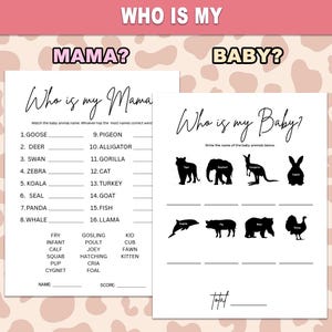 Who Is My Mama Animal and Baby Game, Printable, Baby Shower (Instant Download)