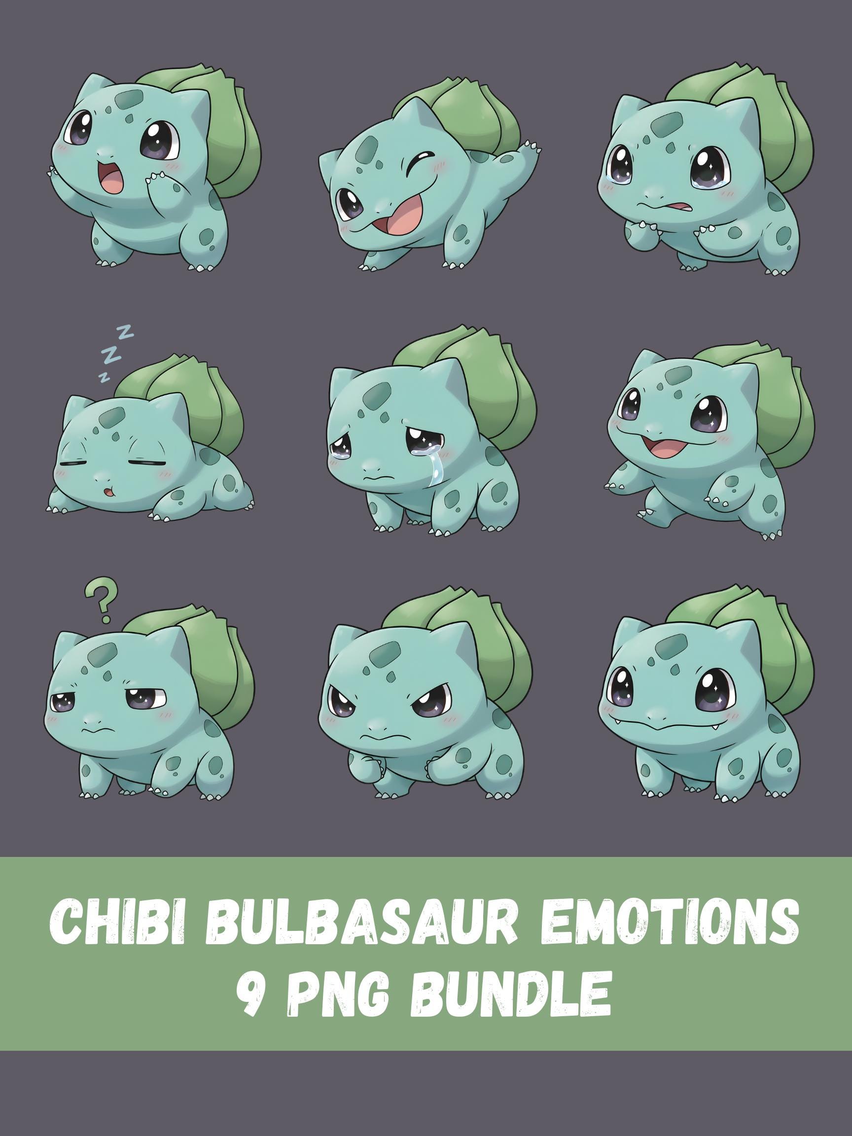 Chibi Bulbasaur Emotions PNG Bundle, 9 Cute Pokemon Reaction Clipart ...