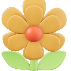 May include: A stylized flower illustration with a yellow petal design, an orange center, green stem and leaves. The word "Notebook" is written in gray at the top. This image is suitable for stationery or floral-themed products.