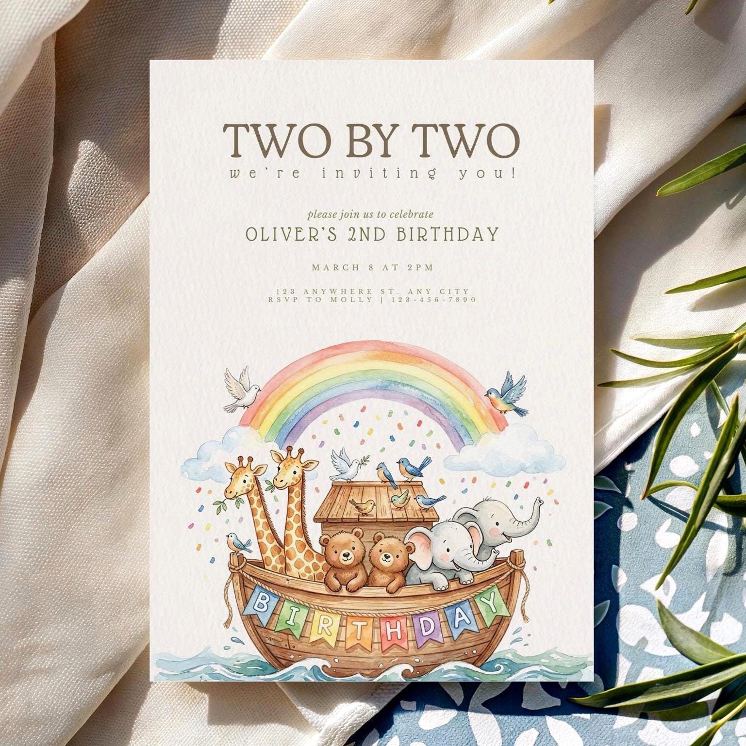 Noah’s Ark Babyshower Invite | Two by Two Birthday Invitations | Noah’s ...